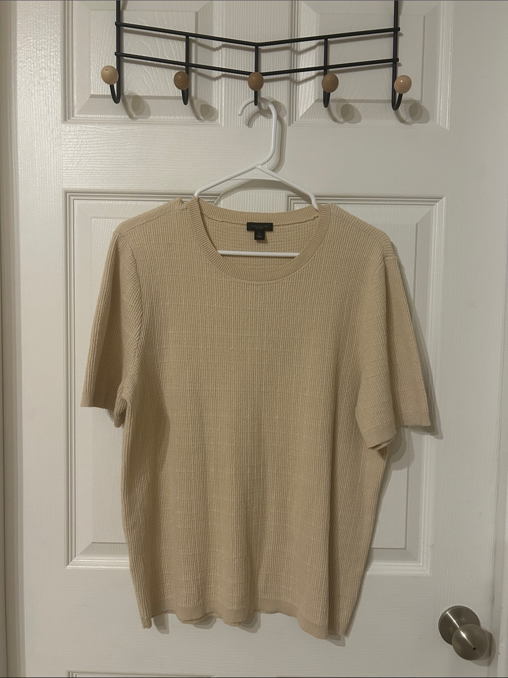 Ann Taylor Short Sleeve Knit Top in Beige